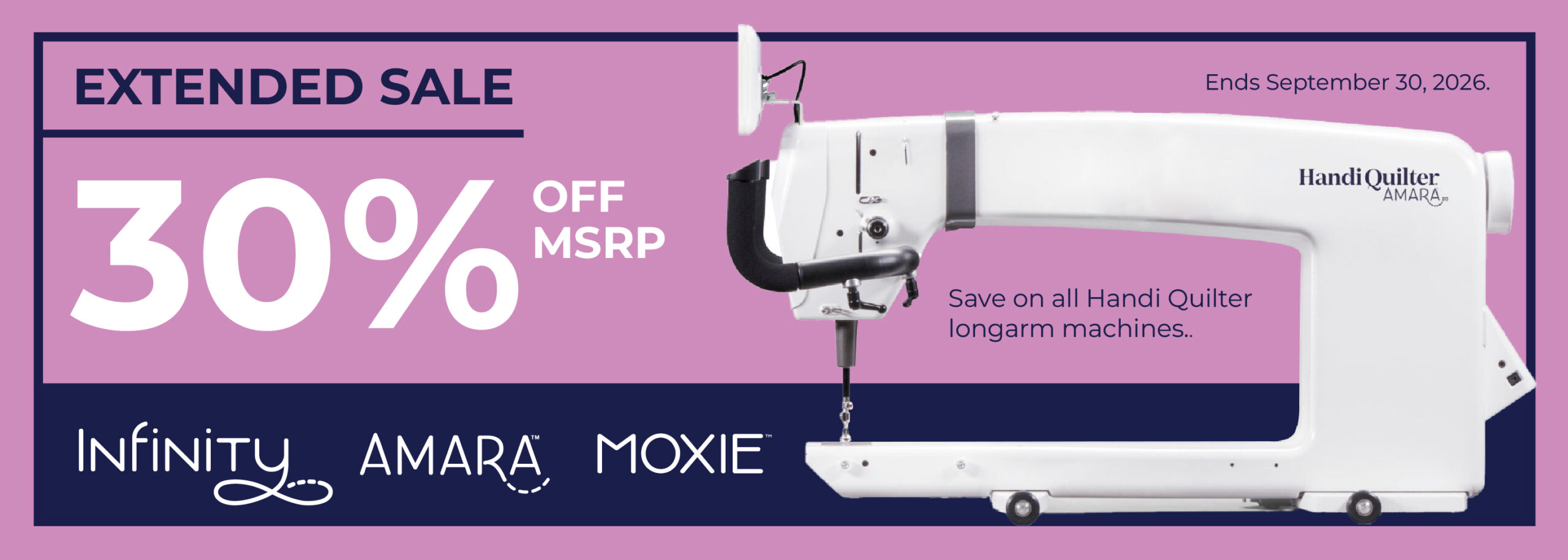 Handi-Quilter's 30% Off MSRP sale now extends through September 30th.