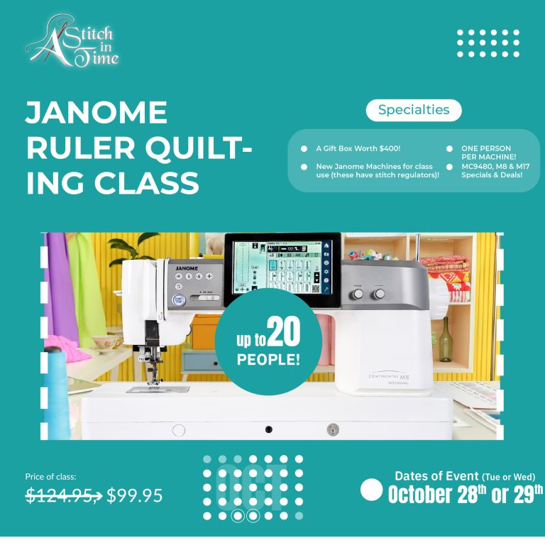 sewing machine class for ruler quilting free motion on M8 and MC9480 with stitch regulator